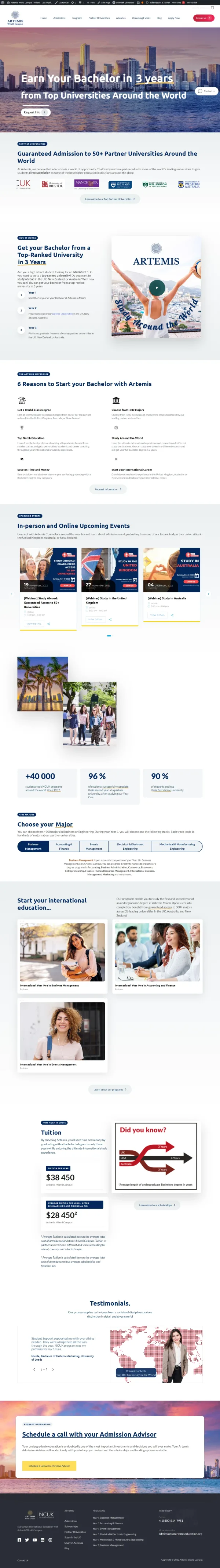 Artemis Education — web design screenshot