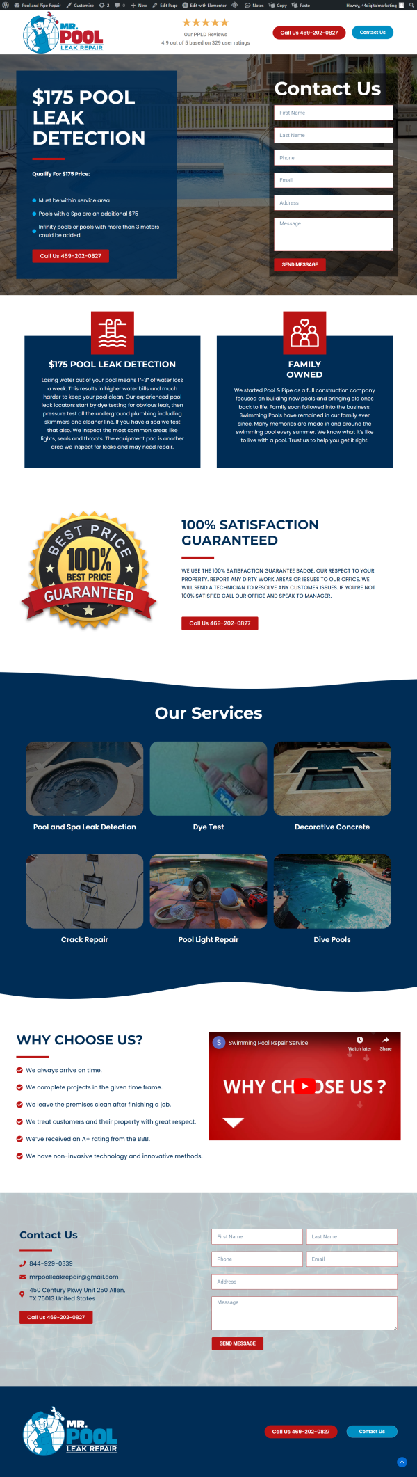 Mr Pool Leak Repair — web design screenshot
